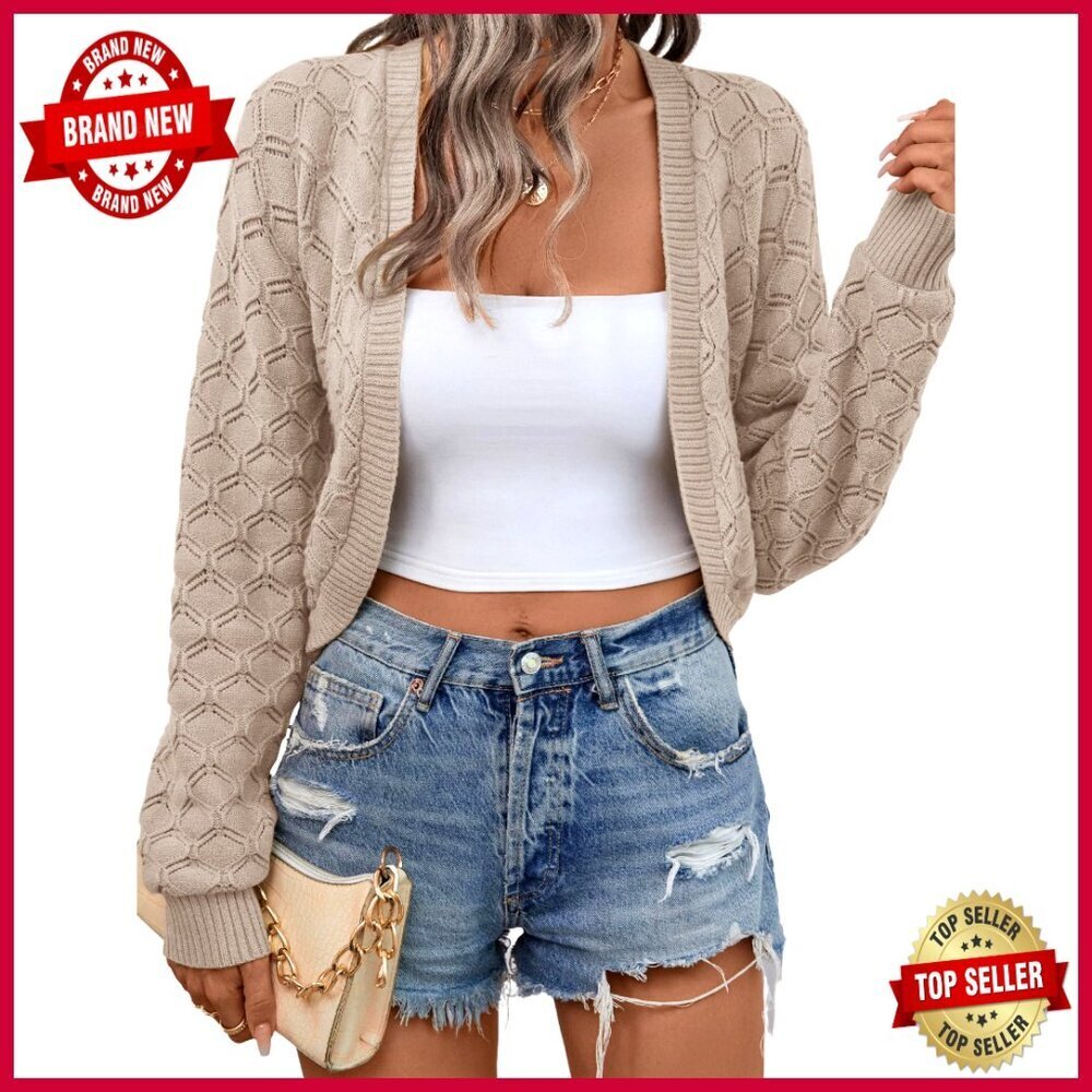 Cropped Cardigan Bolero Shrug Knit Open Front Long Sleeve Sweater